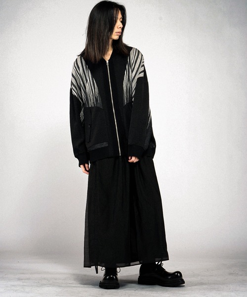 NO ID.（ノーアイディ）の「【NO ID.】Changing Sheer Knit MA-1 Blouson / チェンジングシアーニットMA-1ブルゾン（MA-1・メンズ・ストライプ/ブラック/グレー・ONE SIZE）」の7枚目の写真