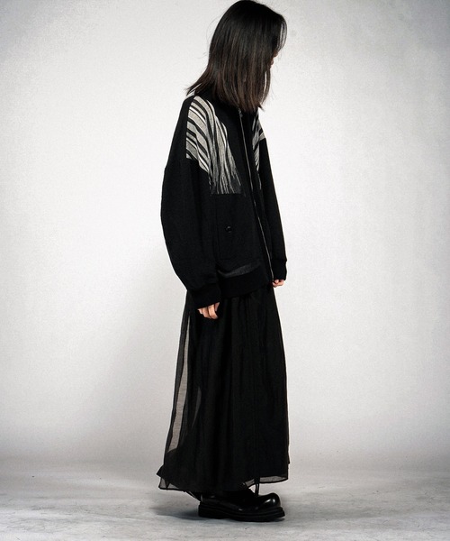 NO ID.（ノーアイディ）の「【NO ID.】Changing Sheer Knit MA-1 Blouson / チェンジングシアーニットMA-1ブルゾン（MA-1・メンズ・ストライプ/ブラック/グレー・ONE SIZE）」の8枚目の写真