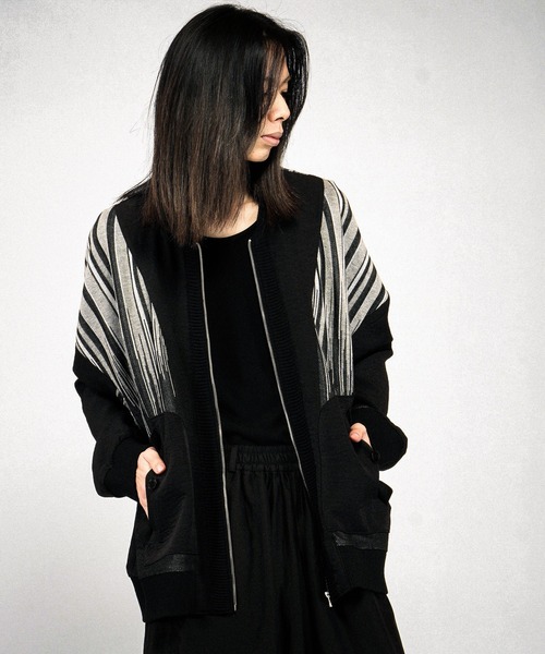 NO ID.（ノーアイディ）の「【NO ID.】Changing Sheer Knit MA-1 Blouson / チェンジングシアーニットMA-1ブルゾン（MA-1・メンズ・ストライプ/ブラック/グレー・ONE SIZE）」の10枚目の写真
