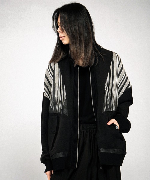 NO ID.（ノーアイディ）の「【NO ID.】Changing Sheer Knit MA-1 Blouson / チェンジングシアーニットMA-1ブルゾン（MA-1・メンズ・ストライプ/ブラック/グレー・ONE SIZE）」の11枚目の写真