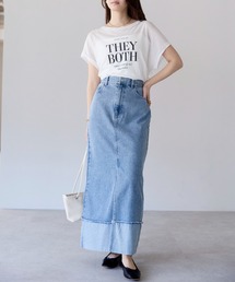 PREFERIR（プレフェリール）の「【ハイウエスト】ロールアップデニムロングスカート／前スリット・後ろゴム・Iライン・洗濯可（デニムスカート）」