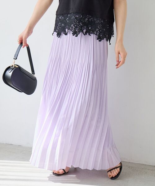 le.coeur blanc（ルクールブラン）の「麻混シアーランダムプリーツスカート（スカート・レディース・チャコールグレー/パープル・38）」の4枚目の写真