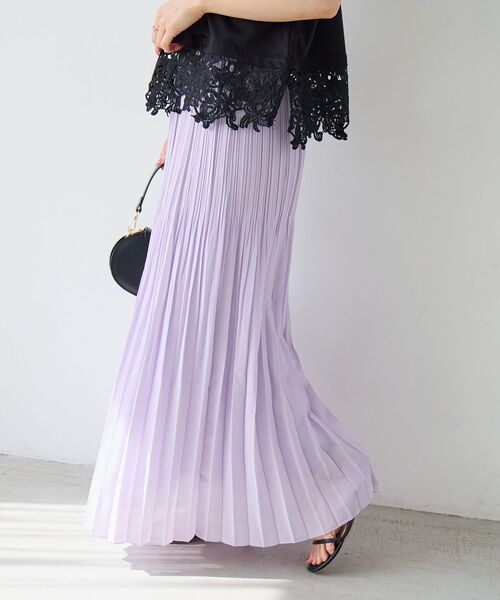 le.coeur blanc（ルクールブラン）の「麻混シアーランダムプリーツスカート（スカート・レディース・チャコールグレー/パープル・38）」の6枚目の写真