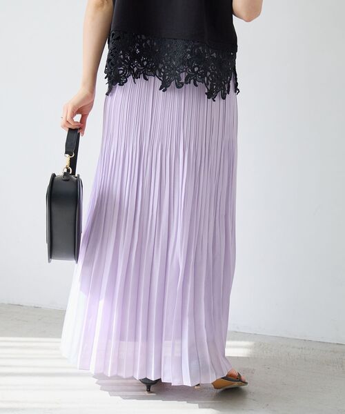 le.coeur blanc（ルクールブラン）の「麻混シアーランダムプリーツスカート（スカート・レディース・チャコールグレー/パープル・38）」の9枚目の写真