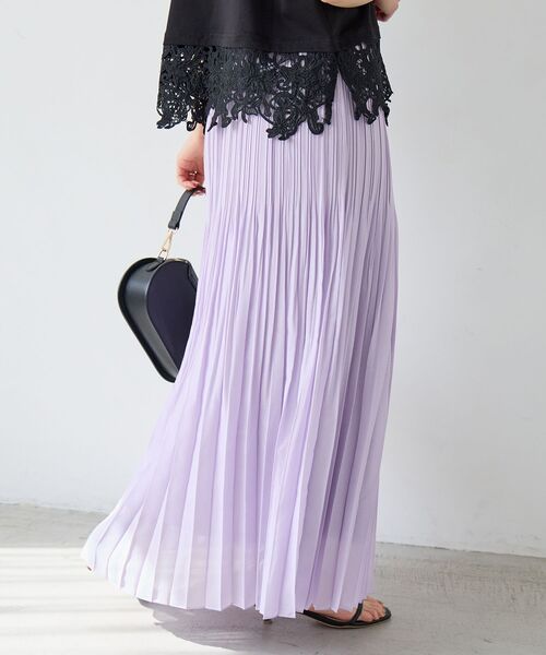 le.coeur blanc（ルクールブラン）の「麻混シアーランダムプリーツスカート（スカート・レディース・チャコールグレー/パープル・38）」の10枚目の写真