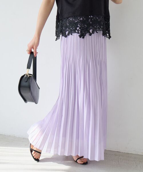 le.coeur blanc（ルクールブラン）の「麻混シアーランダムプリーツスカート（スカート・レディース・チャコールグレー/パープル・38）」の11枚目の写真