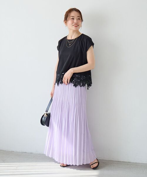 le.coeur blanc（ルクールブラン）の「麻混シアーランダムプリーツスカート（スカート・レディース・チャコールグレー/パープル・38）」の12枚目の写真