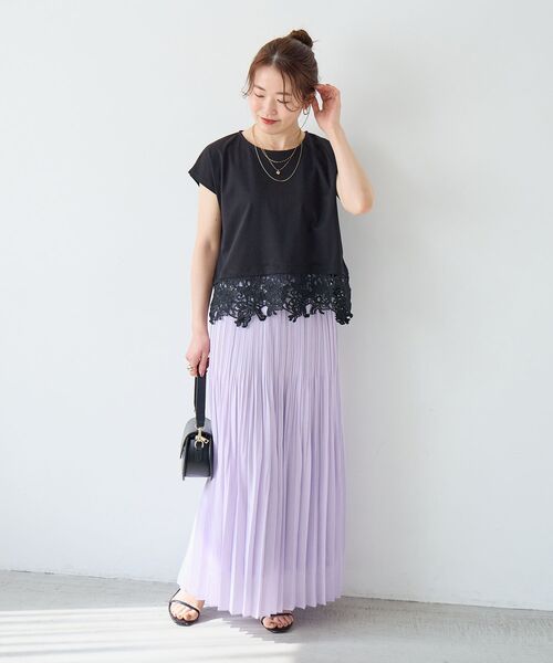 le.coeur blanc（ルクールブラン）の「麻混シアーランダムプリーツスカート（スカート・レディース・チャコールグレー/パープル・38）」の13枚目の写真