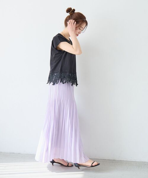 le.coeur blanc（ルクールブラン）の「麻混シアーランダムプリーツスカート（スカート・レディース・チャコールグレー/パープル・38）」の16枚目の写真