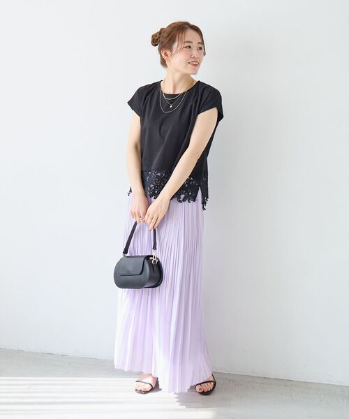 le.coeur blanc（ルクールブラン）の「麻混シアーランダムプリーツスカート（スカート・レディース・チャコールグレー/パープル・38）」の17枚目の写真