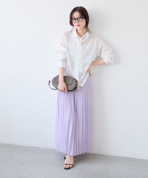 le.coeur blanc（ルクールブラン）の「麻混シアーランダムプリーツスカート（スカート・レディース・チャコールグレー/パープル・38）」の18枚目の写真