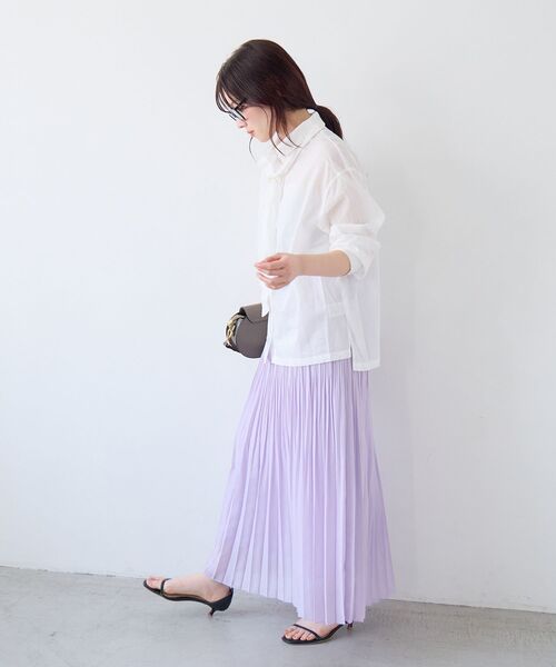 le.coeur blanc（ルクールブラン）の「麻混シアーランダムプリーツスカート（スカート・レディース・チャコールグレー/パープル・38）」の19枚目の写真