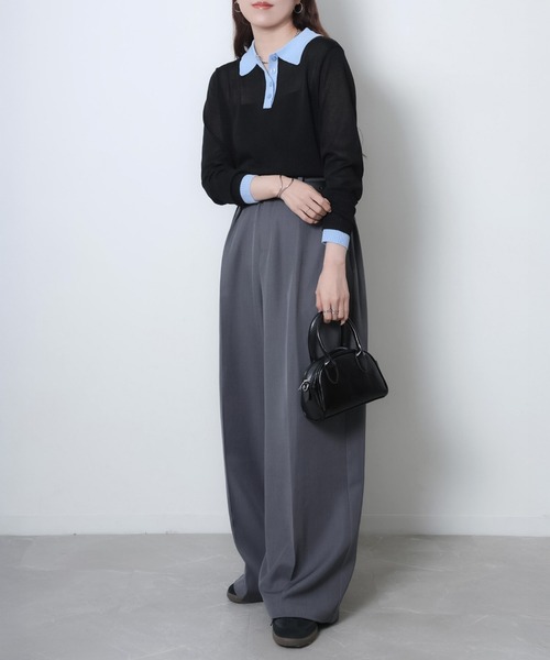 Riberry（リベリー）の「リネンライク配色ポロニット（ニット/セーター・レディース・ピンク/グレー/アイボリー/ブラック・FREE）」の10枚目の写真