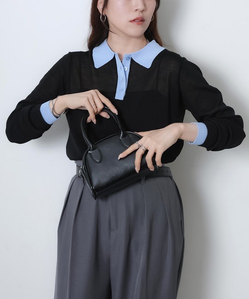 Riberry（リベリー）の「リネンライク配色ポロニット（ニット/セーター・レディース・ピンク/グレー/アイボリー/ブラック・FREE）」の9枚目の写真