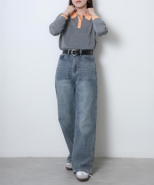 Riberry（リベリー）の「リネンライク配色ポロニット（ニット/セーター・レディース・ピンク/グレー/アイボリー/ブラック・FREE）」の13枚目の写真