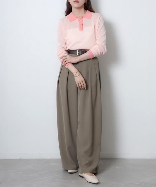 Riberry（リベリー）の「リネンライク配色ポロニット（ニット/セーター・レディース・ピンク/グレー/アイボリー/ブラック・FREE）」の16枚目の写真