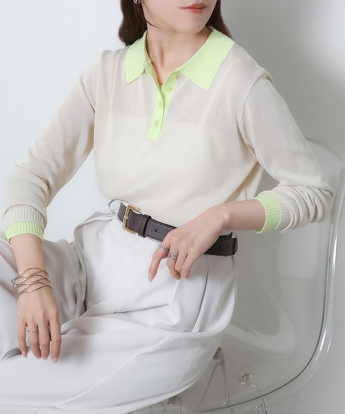 Riberry（リベリー）の「リネンライク配色ポロニット（ニット/セーター・レディース・ピンク/グレー/アイボリー/ブラック・FREE）」の18枚目の写真