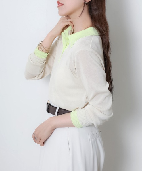 Riberry（リベリー）の「リネンライク配色ポロニット（ニット/セーター・レディース・ピンク/グレー/アイボリー/ブラック・FREE）」の22枚目の写真