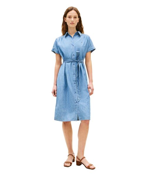 TOMMY HILFIGER(トミーヒルフィガー)の「シャンブレーショートスリーブワンピース(ワンピース・レディース・ブルー・MEDIUM/X-SMALL/SMALL)」の1枚目の写真