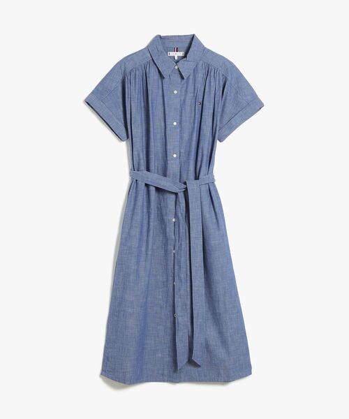 TOMMY HILFIGER(トミーヒルフィガー)の「シャンブレーショートスリーブワンピース(ワンピース・レディース・ブルー・MEDIUM/X-SMALL/SMALL)」の6枚目の写真