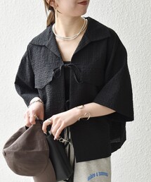 SHIPS any:〈手洗い可能〉サッカー リボン 開襟シャツ 羽織り