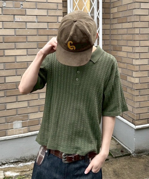 kutir(クティール)の「RINGSNAP CABLE KNIT POLO/リングスナップケーブル編みニットポロ(ポロシャツ・メンズ・グレー/カーキ/ブラック/ブラウン・MEDIUM/LARGE)」の4枚目の写真