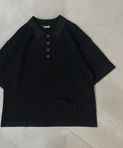 kutir(クティール)の「RINGSNAP CABLE KNIT POLO/リングスナップケーブル編みニットポロ(ポロシャツ・メンズ・グレー/カーキ/ブラック/ブラウン・MEDIUM/LARGE)」の16枚目の写真