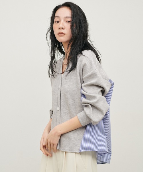 LARUTA（ラルータ）の「【LARUTA】異素材ダンボールカーディガン（カーディガン/ボレロ・レディース・アイボリー/ブラック/グレー・MEDIUM）」の3枚目の写真