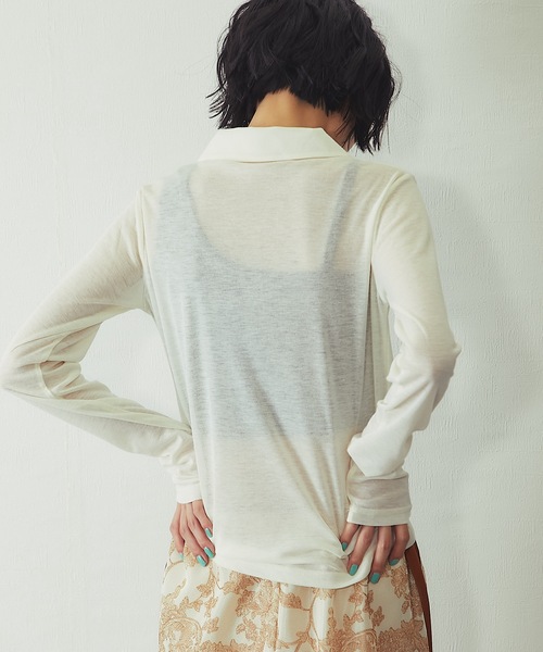 ANOTHER S(アナザーエス)の「シアーフライスポロシャツ(Tシャツ/カットソー・レディース・ブラック/アイボリー/杢グレー・FREE)」の11枚目の写真