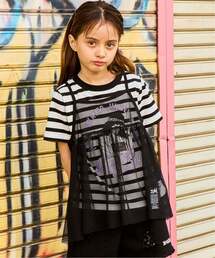 X-girl Stages | ガールイラスト半袖Tシャツ+メッシュキャミソールセット(Tシャツ/カットソー)