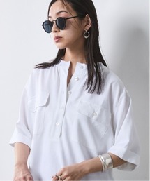 CHIC STYLE（シックスタイル）の「衿リブハーフスリーブブラウス<大きいサイズ有>シックスタイル（シャツ/ブラウス）」