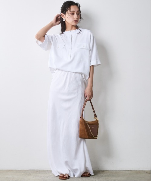 CHIC STYLE(シックスタイル)の「【セットアップ対応】衿リブハーフスリーブブラウス<大きいサイズ有>シックスタイル(シャツ/ブラウス・レディース・ネイビー/オフホワイト/モカ・3L/LL/L/M/5L/4L)」の14枚目の写真