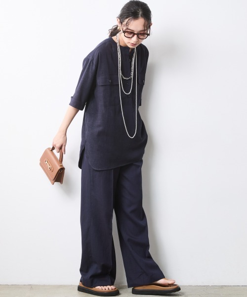 CHIC STYLE(シックスタイル)の「【セットアップ対応】衿リブハーフスリーブブラウス<大きいサイズ有>シックスタイル(シャツ/ブラウス・レディース・ネイビー/オフホワイト/モカ・3L/LL/L/M/5L/4L)」の15枚目の写真