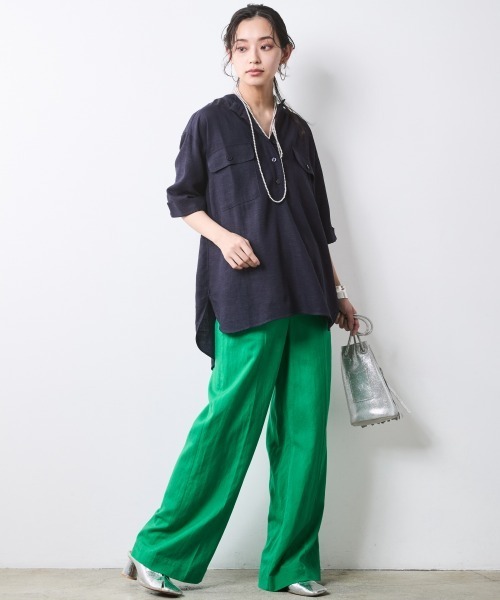 CHIC STYLE(シックスタイル)の「【セットアップ対応】衿リブハーフスリーブブラウス<大きいサイズ有>シックスタイル(シャツ/ブラウス・レディース・ネイビー/オフホワイト/モカ・3L/LL/L/M/5L/4L)」の10枚目の写真