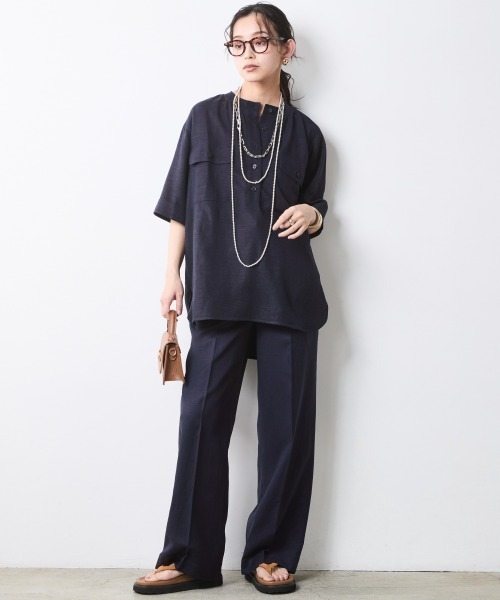 CHIC STYLE(シックスタイル)の「【セットアップ対応】衿リブハーフスリーブブラウス<大きいサイズ有>シックスタイル(シャツ/ブラウス・レディース・ネイビー/オフホワイト/モカ・3L/LL/L/M/5L/4L)」の17枚目の写真
