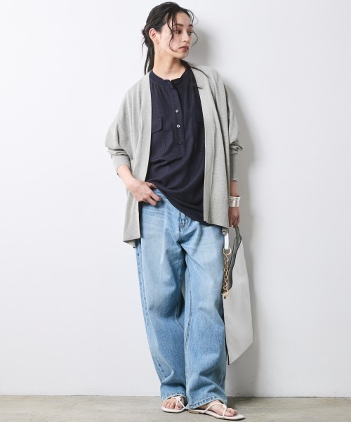 CHIC STYLE(シックスタイル)の「【セットアップ対応】衿リブハーフスリーブブラウス<大きいサイズ有>シックスタイル(シャツ/ブラウス・レディース・ネイビー/オフホワイト/モカ・3L/LL/L/M/5L/4L)」の21枚目の写真
