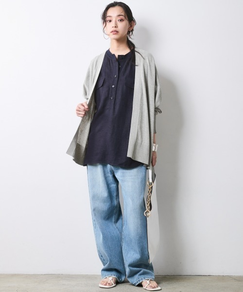 CHIC STYLE(シックスタイル)の「【セットアップ対応】衿リブハーフスリーブブラウス<大きいサイズ有>シックスタイル(シャツ/ブラウス・レディース・ネイビー/オフホワイト/モカ・3L/LL/L/M/5L/4L)」の11枚目の写真