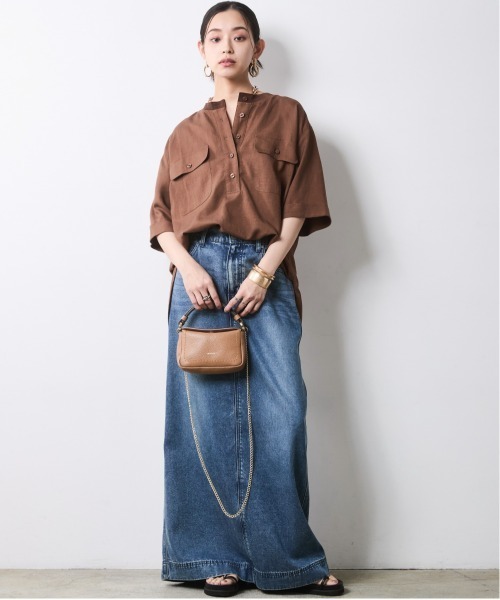 CHIC STYLE(シックスタイル)の「【セットアップ対応】衿リブハーフスリーブブラウス<大きいサイズ有>シックスタイル(シャツ/ブラウス・レディース・ネイビー/オフホワイト/モカ・3L/LL/L/M/5L/4L)」の7枚目の写真