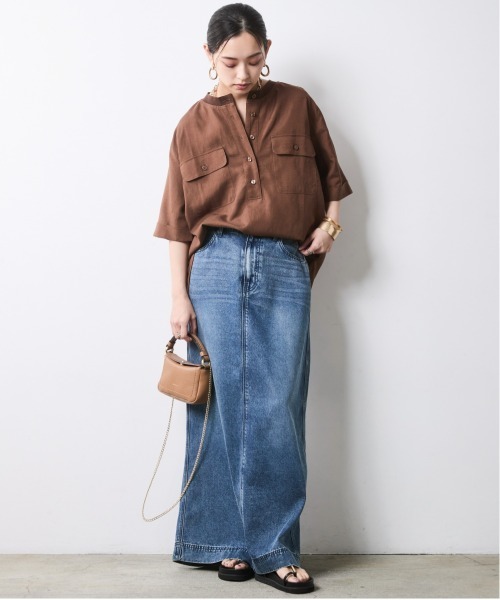 CHIC STYLE(シックスタイル)の「【セットアップ対応】衿リブハーフスリーブブラウス<大きいサイズ有>シックスタイル(シャツ/ブラウス・レディース・ネイビー/オフホワイト/モカ・3L/LL/L/M/5L/4L)」の8枚目の写真