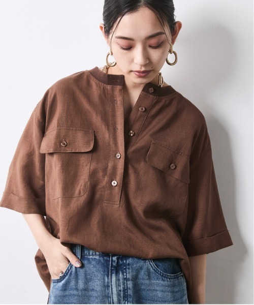 CHIC STYLE(シックスタイル)の「【セットアップ対応】衿リブハーフスリーブブラウス<大きいサイズ有>シックスタイル(シャツ/ブラウス・レディース・ネイビー/オフホワイト/モカ・3L/LL/L/M/5L/4L)」の22枚目の写真