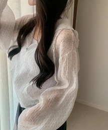 フード付きドット柄日焼け対策羽織ジャケット