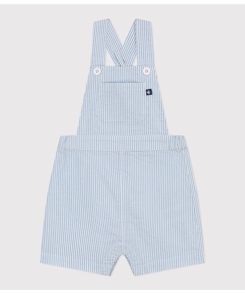 PETIT BATEAU(プチバトー)の「シアサッカーショートサロペット(サロペット/オーバーオール・キッズ・ホワイト×ブルー・36MONTH/24MONTH/12MONTH)」の4枚目の写真