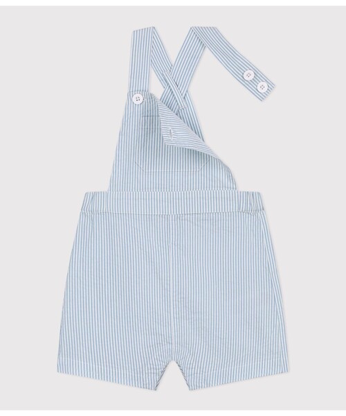 PETIT BATEAU(プチバトー)の「シアサッカーショートサロペット(サロペット/オーバーオール・キッズ・ホワイト×ブルー・36MONTH/24MONTH/12MONTH)」の5枚目の写真
