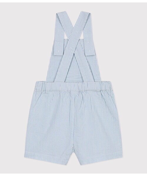 PETIT BATEAU(プチバトー)の「シアサッカーショートサロペット(サロペット/オーバーオール・キッズ・ホワイト×ブルー・36MONTH/24MONTH/12MONTH)」の6枚目の写真