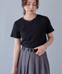 クロップド丈ラインストーン半袖Tシャツ