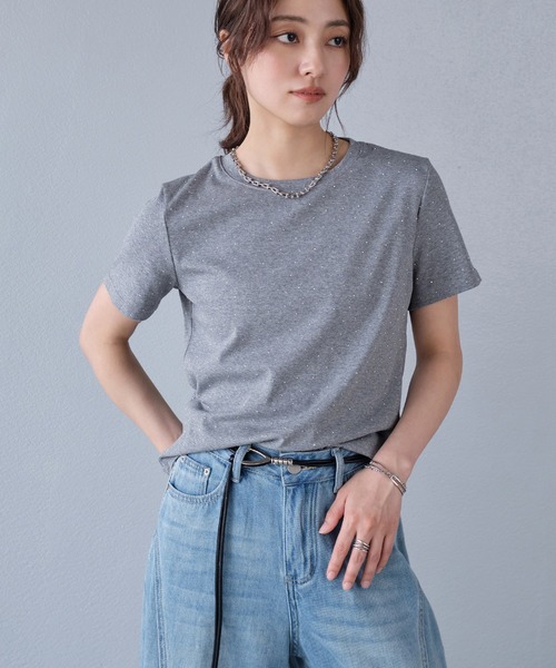 murea(ミュレア)の「クロップド丈ラインストーン半袖Tシャツ(Tシャツ/カットソー・レディース・ホワイト/ブラック/グレー・FREE)」の6枚目の写真