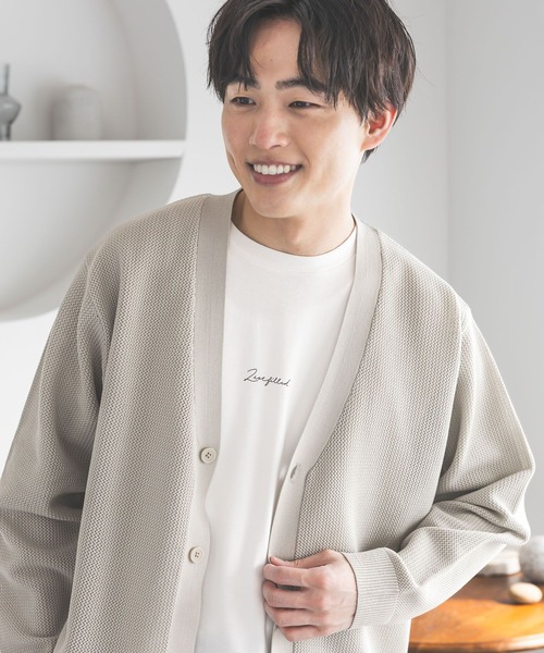 GLOBAL WORK(グローバルワーク)の「トクトク2setメッシュカーデ/半袖Tシャツ/661585(カーディガン/ボレロ・メンズ・オフホワイト/チャコールグレー/カーキ/グレー系その他/スカイブルー/ネイビー・MEDIUM/SMALL/X-LARGE/LARGE)」の12枚目の写真