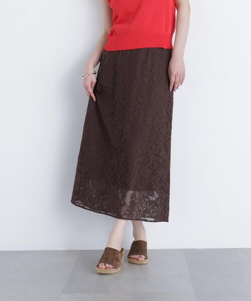 N.(N. Natural Beauty Basic)(エヌエヌナチュラルビューティーベーシック)の「フラワーメッシュ SETUP スカート(スカート・レディース・ブラウン/オフホワイト・フリ-)」の1枚目の写真