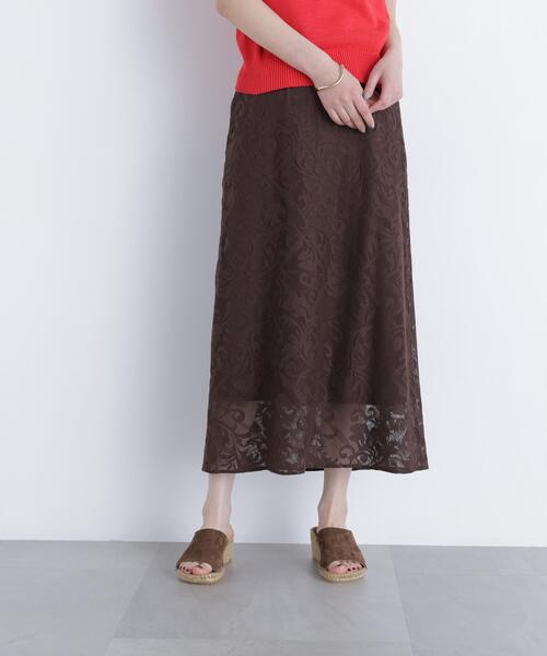 N.(N. Natural Beauty Basic)(エヌエヌナチュラルビューティーベーシック)の「フラワーメッシュ SETUP スカート(スカート・レディース・ブラウン/オフホワイト・フリ-)」の3枚目の写真
