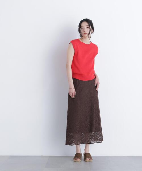 N.(N. Natural Beauty Basic)(エヌエヌナチュラルビューティーベーシック)の「フラワーメッシュ SETUP スカート(スカート・レディース・ブラウン/オフホワイト・フリ-)」の4枚目の写真